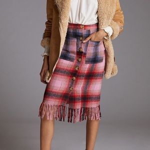 Anthropologie Maeve Fringed Plaid Mini Skirt